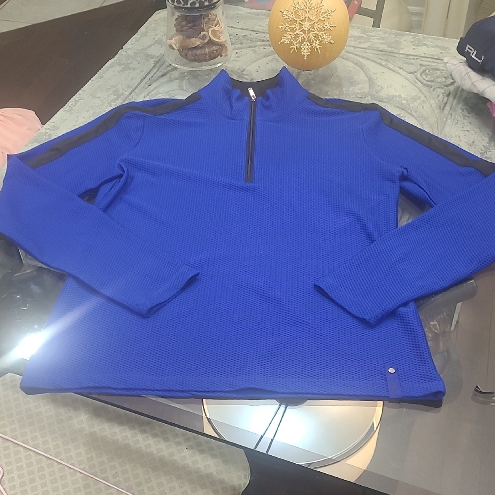 Ralph LAUREN WOMENS QUARTER ZIP COBALT BLUE MEDIUM SIZE PULLOVER